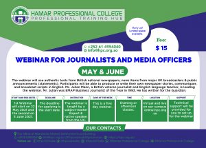A new webinar about the professional journalism will be held in June 2021 for journos and media officers in private and public institutions.